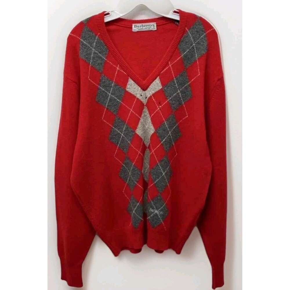 Burberry Men’s Lambs Wool Argyle V-Neck Logo Sweater Medium Soft Comfy Warm D25